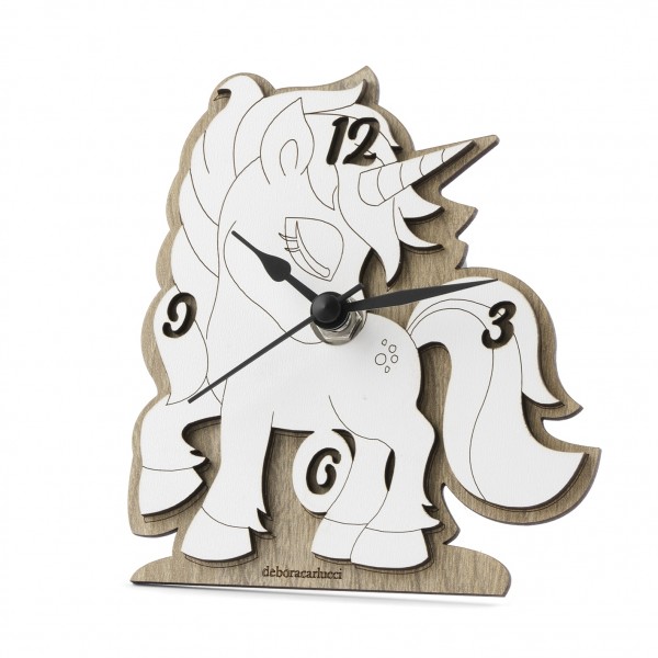 orologio unicorno legno TORTORA - PERSONALIZZABILE